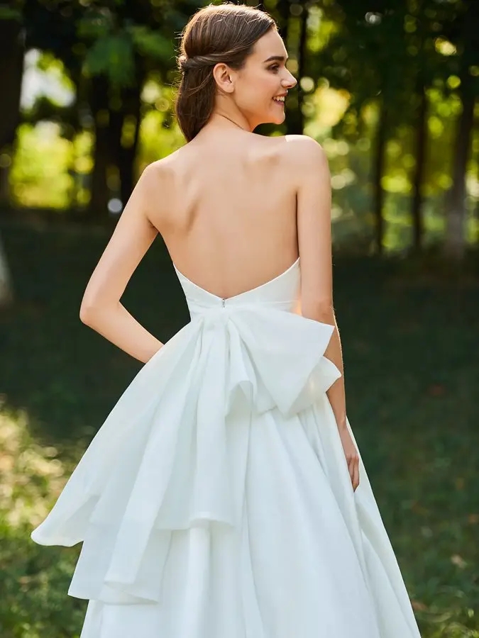 Strapless Simple Bowknot A E Garden Wedding Dress New Backless Boho Bridal Party Gowns Vestidos De Noiva