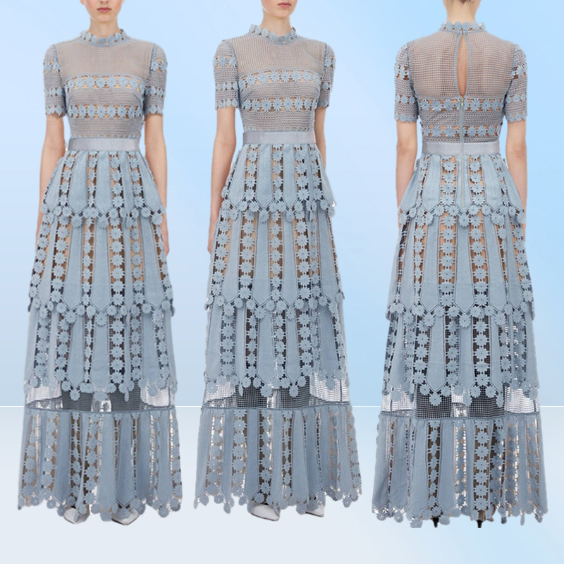 HMA New Women039s Selfportrait Floral Lace Hollow out Embroidery Long Dress Elegant Formal Party Dresses Y2008054043936