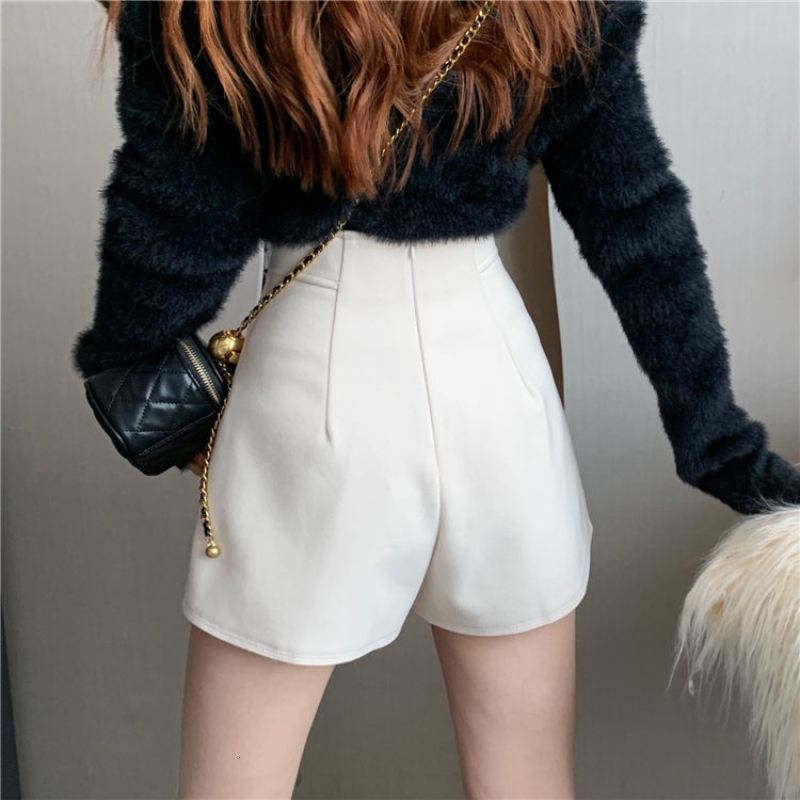 Women's Shorts Women's Shorts Korean Elegant Button Autumn Basic Solid High Waist Full Matching Shorts Casual Women's Vintage Wide Leg 