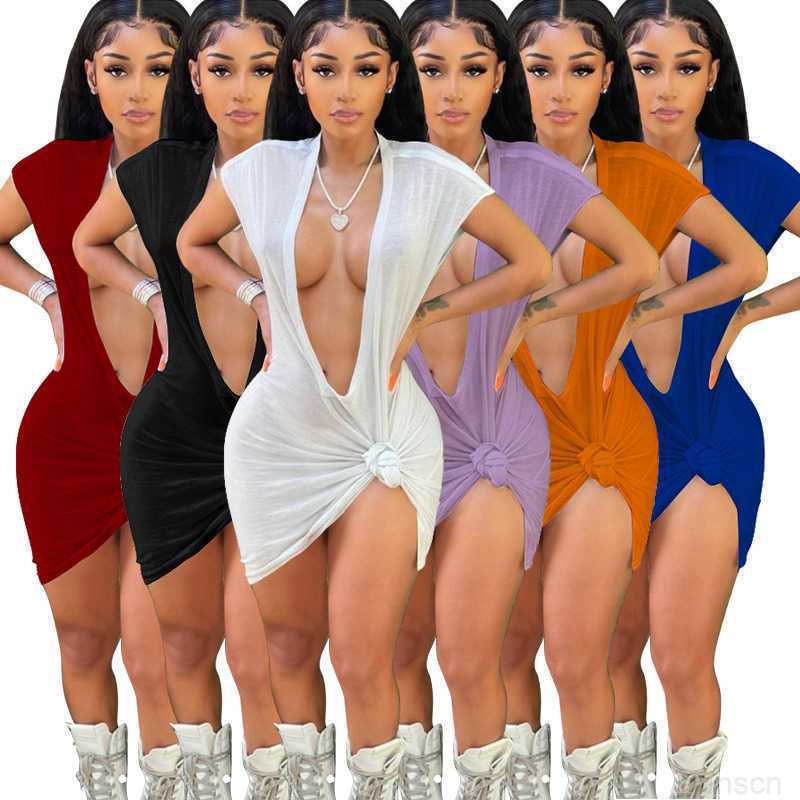 Womens T-Shirt 2023 summer fashion women white t shirts dress solid deep V-neck solid nightclub skirt blouses woman clothes