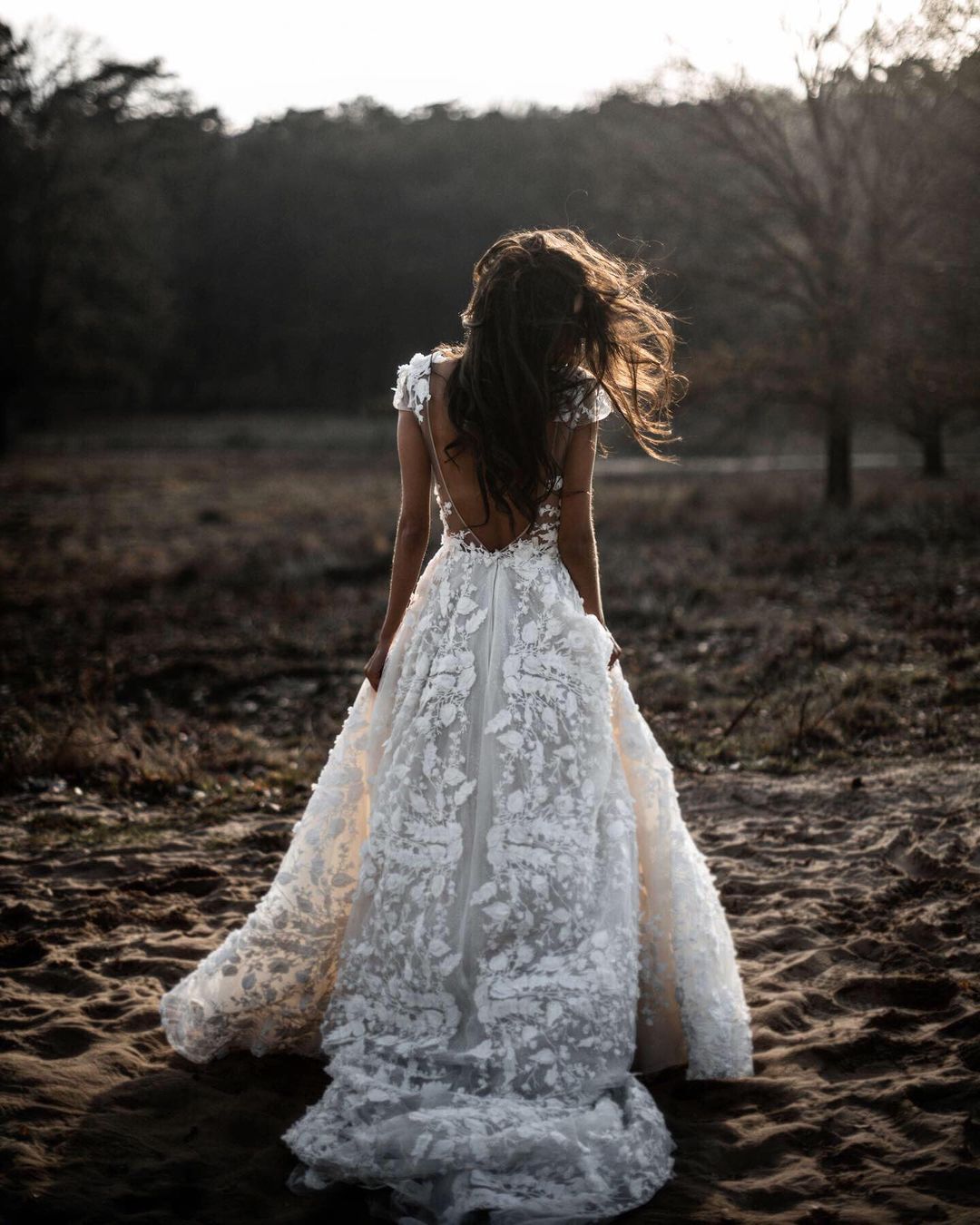 Boho Wedding Dress with Illusion V Neck and Cap Sleeves, Vintage Bridal Gowns