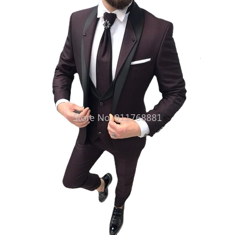 Men's Suits Blazers Men's Set Navy Blue Slim Fit Wedding Formal Dress Groom Dress Evening Dress 3 Pieces Beauty Party Jacket Trousers Vest 2