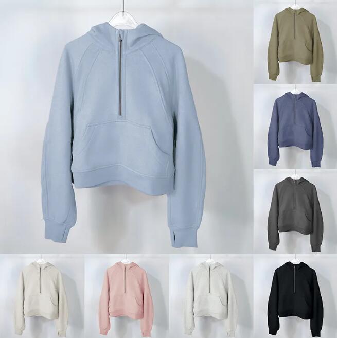 2025 Yoga Autumn and winter yoga hoodie Scuba womens Plus Velvet Thickening jackets hoodys sports half zipper terry designer sweater chothing loose short clothes