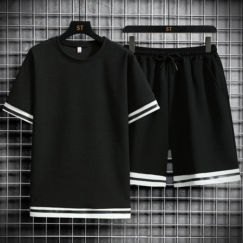 Men's Tracksuits Summer Men's Quick Dried Casual Sports Set Men's Solid Short Sleeve T-shirt Set Letter Ultra Thin Sportswear 230406