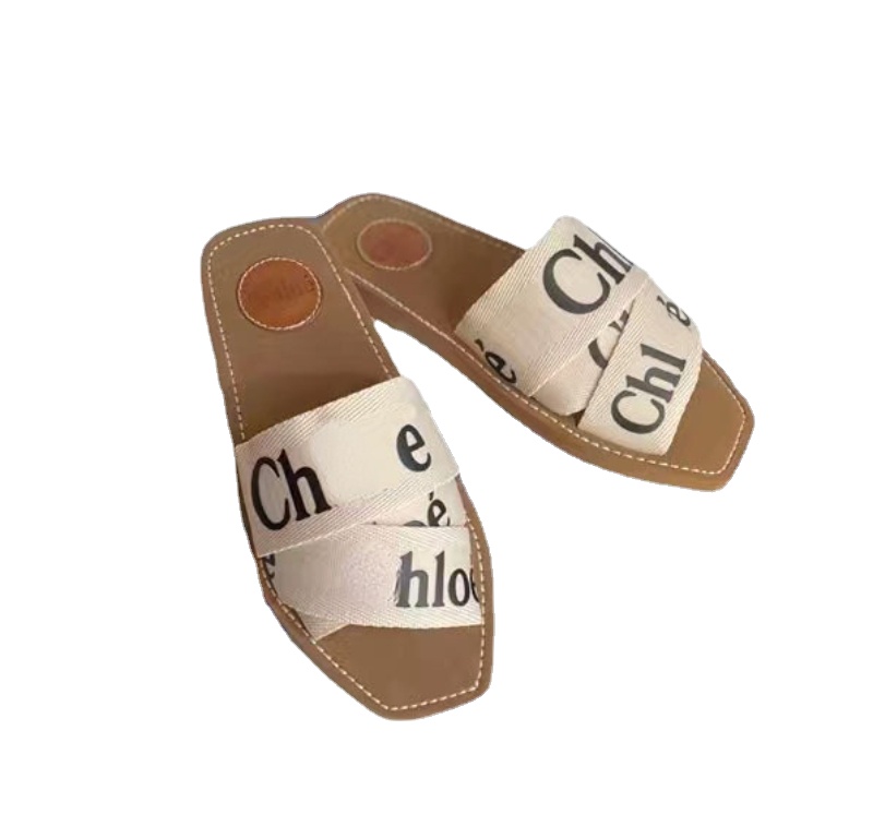Brand Women's Slippers Comfortable Soles Letter Ribbon Slippers Sandals Flat Designer Shoes