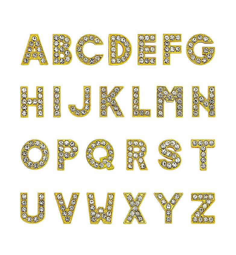 1300pcslot AZ Gold color full rhinestone Slide letter 8mm diy charms alphabet fit for 8MM leather wristband keychains