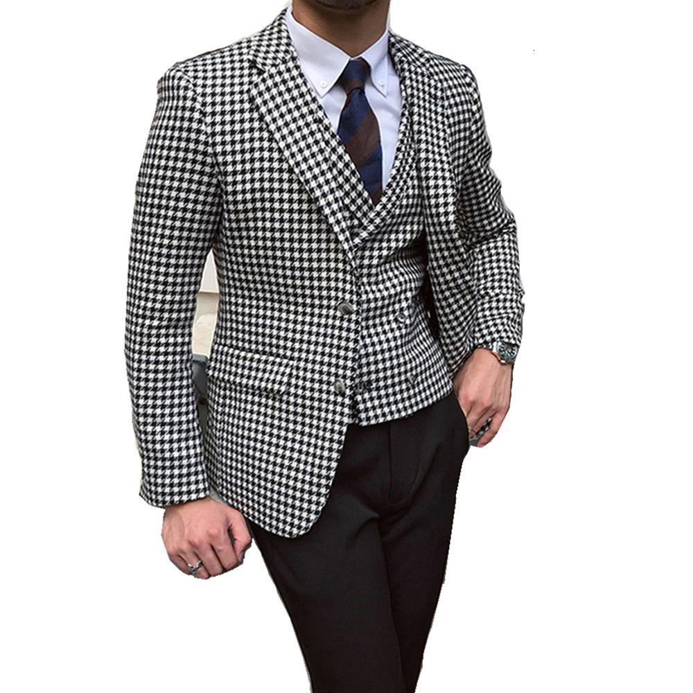Men's Suits Blazers Men's Houndstooth Blazer and Houndstooth Vest are used for wedding suit official tweed tuxedo custom men's suit jac