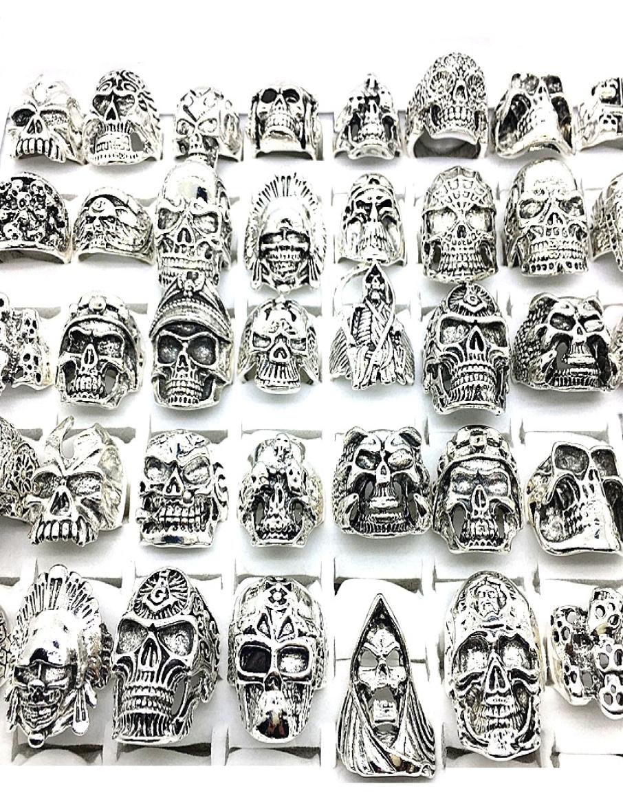 30pcs skull rings men punk rock silver metal women bikers skeleton rings vintage jewelry gifts patry whole lots bulk brand new