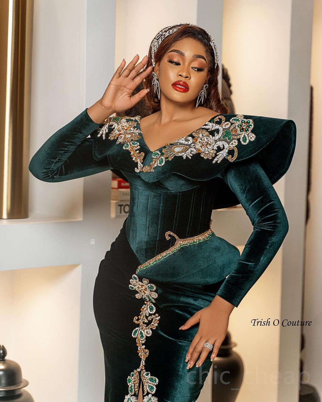 2023 Arabic Aso Ebi Lace Beaded Prom Dress Dark Green Sheath Evening Formal Party Second Reception Birthday Engagement Gowns Dresses Robe De Soiree ZJ