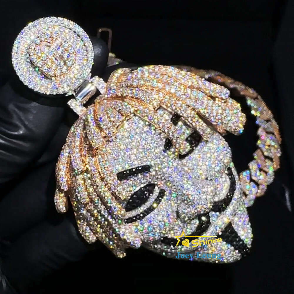 Hip Hop Fine Jewelry Face VVS Moissanite Dia Necklace Custom 3D Iced Out Pendant