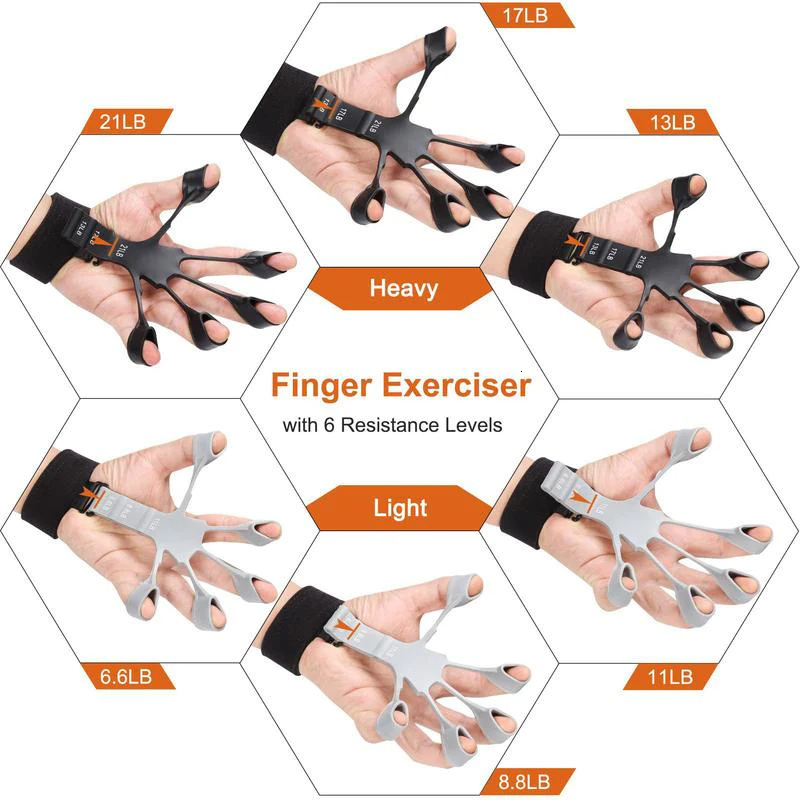 Hand Grips Finger Gripper Flex Gripster Guitar Grip Exerciser Strengthener 6 Resistant Levels Expander Rubber Trainer Elastic 230406