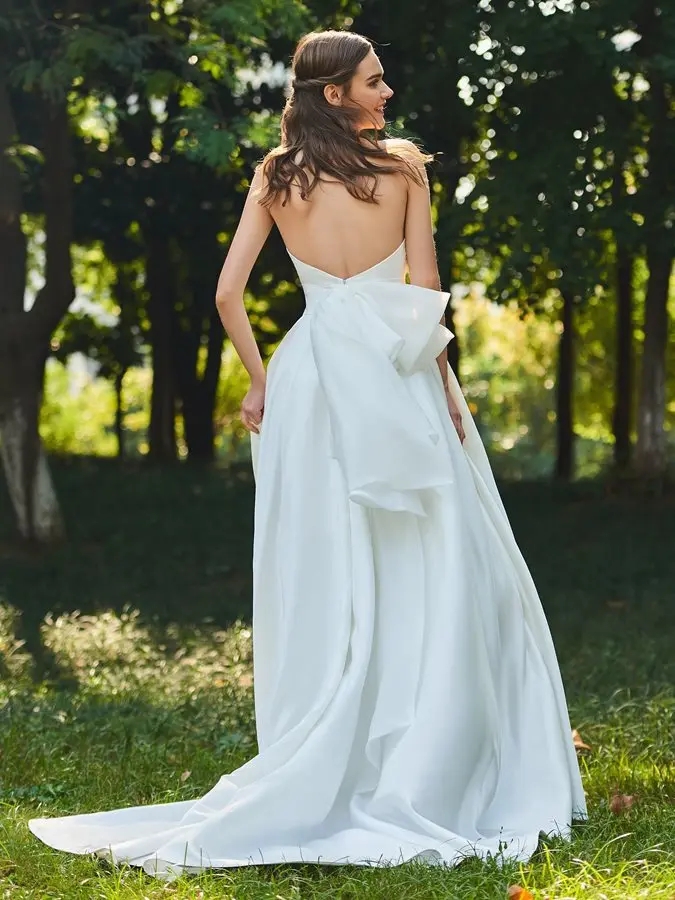 Strapless Simple Bowknot A E Garden Wedding Dress New Backless Boho Bridal Party Gowns Vestidos De Noiva