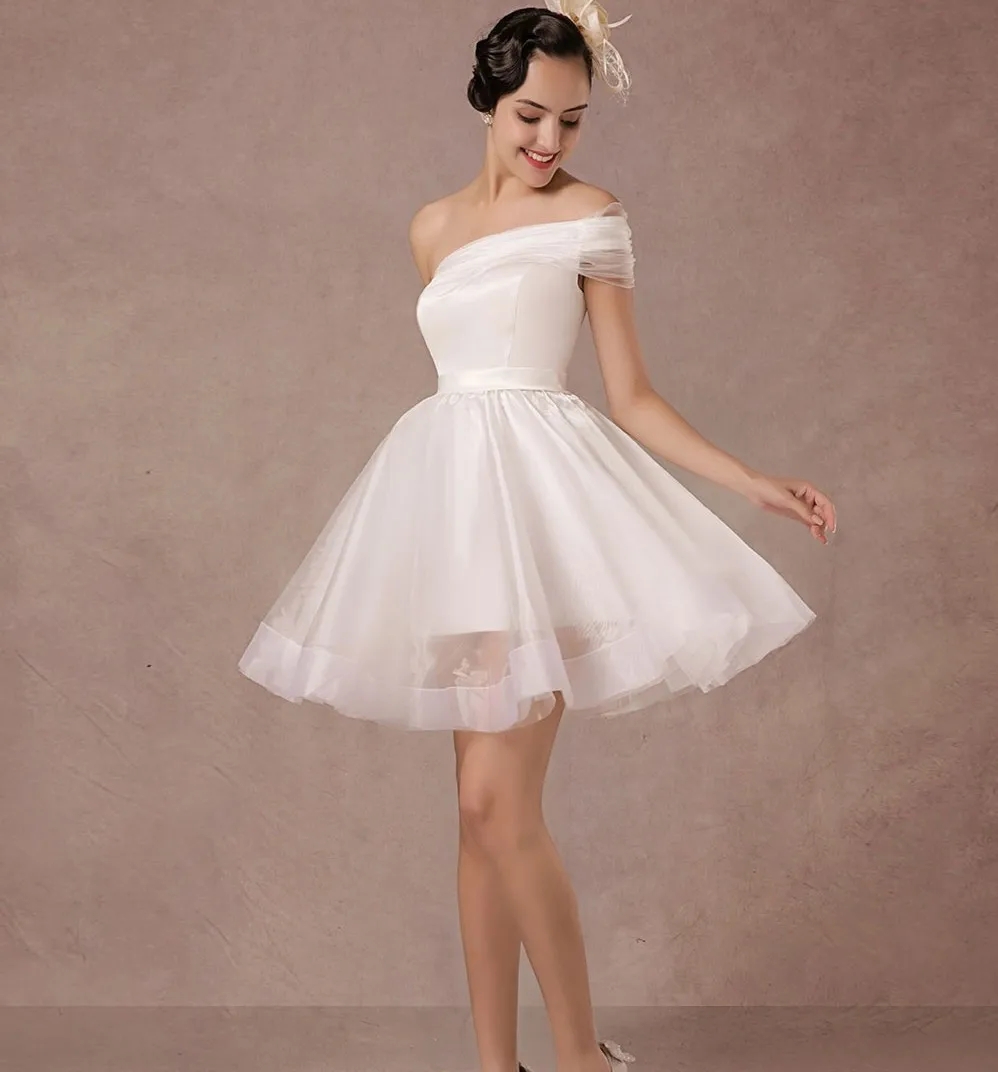 Simple Short Wedding Dress 2024 One-Shoulder A Line Pleats Backless Bridal Party Gowns Summer Boho Vestidos De Noiva