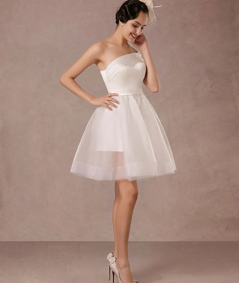 Simple Short Wedding Dress 2024 One-Shoulder A Line Pleats Backless Bridal Party Gowns Summer Boho Vestidos De Noiva