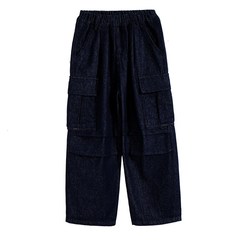 Jeans Teenage Boys' Wide Leg Pants Korean Style Fashion Spring Summer Autumn Pure Cotton Straight Jeans Children's Casual Deep Blue Denim Tr