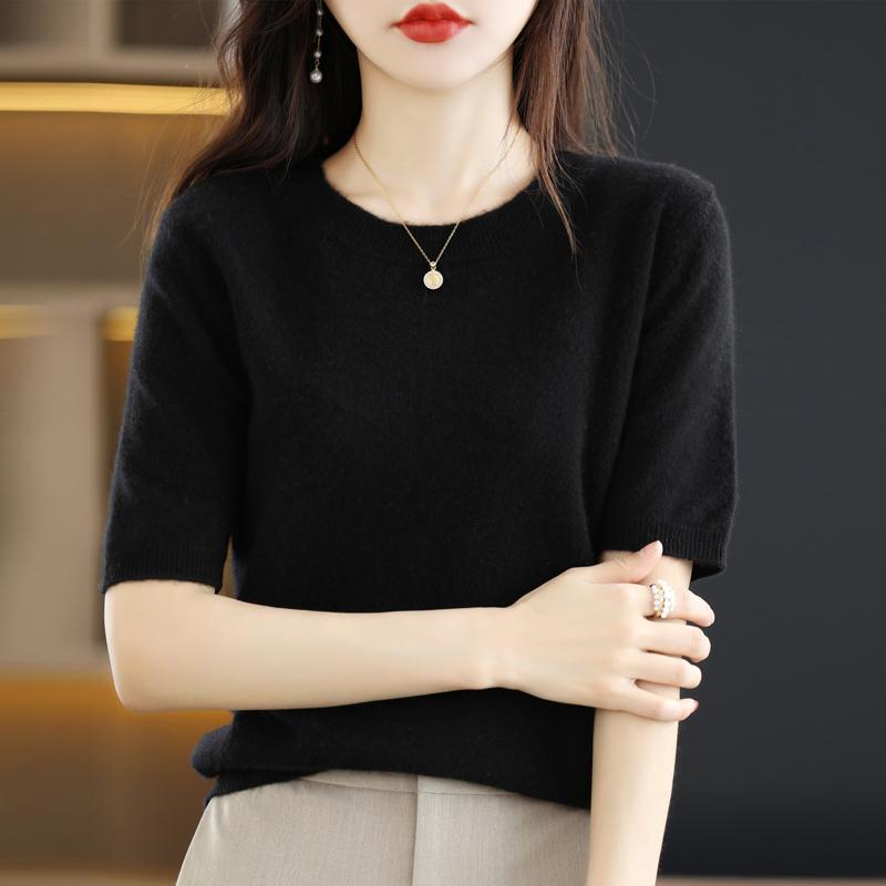 Womens Sweaters O-neck Summer Short Sleeve Korean Style Sweater Knitted Pullover Women Basic Thin Tops Pull Femme Jumper 2023Womens