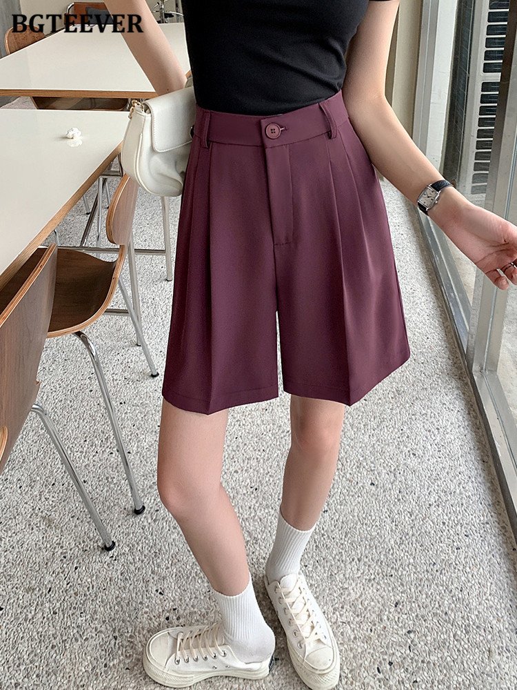 Women's Shorts BGTEEVER Casual High Waist Single Button Women's Wide Leg Shorts Spring/Summer Solid Pocket Loose Women's Shorts 230406