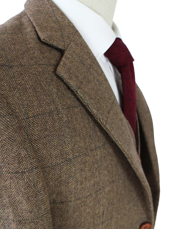 Men's Suits Blazers Men's retro wool brown herringbone lace wedding dress customized men's 3-piece jacket 230406