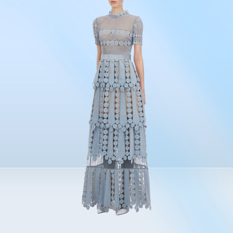 HMA New Women039s Selfportrait Floral Lace Hollow out Embroidery Long Dress Elegant Formal Party Dresses Y2008054043936