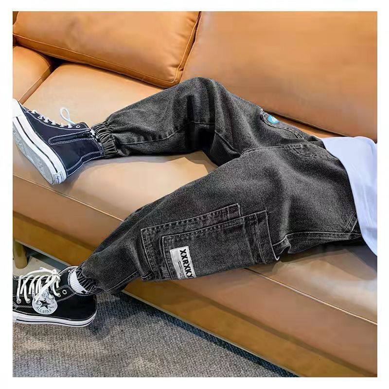 Jeans Boys Spring Jeans Fashion Baby Boys Autumn Denim Trousers 3-12T Kids Warm Pants Black Jeans Children Trousers Casual Pants 230406