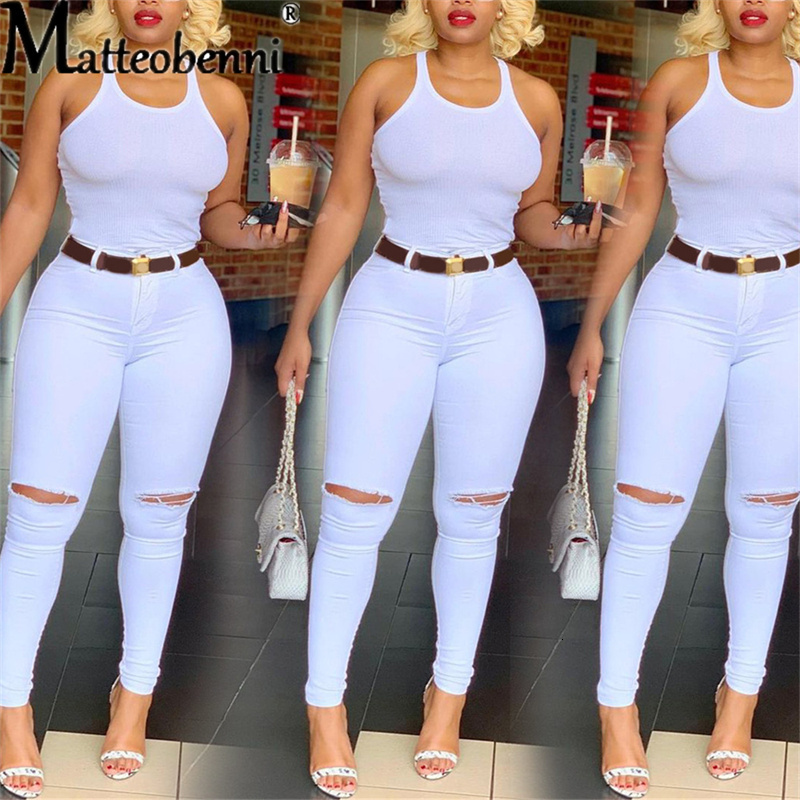 Women's Jean's Denim Pants Casual Solid Color High Stretch Ripped Skinny Thin Jeans Fashion Sexy Lift Hips Slim Waist Pencil 230404