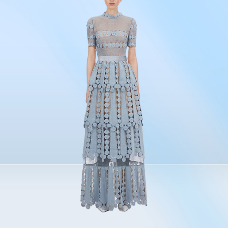 HMA New Women039s Selfportrait Floral Lace Hollow out Embroidery Long Dress Elegant Formal Party Dresses Y2008054043936