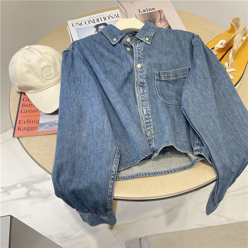 Women's Blouses Shirts Single Breasted Spring Shirt Women Tops Vintage Jeans Blouse Mini Short Denim Female Autumn Clothes Ladies blusas mujer 23