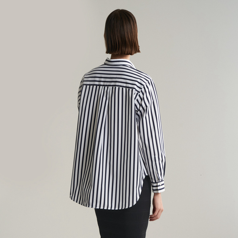 Women's Blouses Shirts TOTE Cotton Lapel Stripe Thank You Winter Commuting Loose Long Sleeve Singlebreasted Women 230404