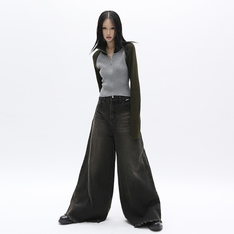Women's Jeans Karrcat Grunge Wide Leg Vintage Gothic Black Korean Loose Boyfriend Dark Aesthetics Oversized Trousers 90s Y2k 230404