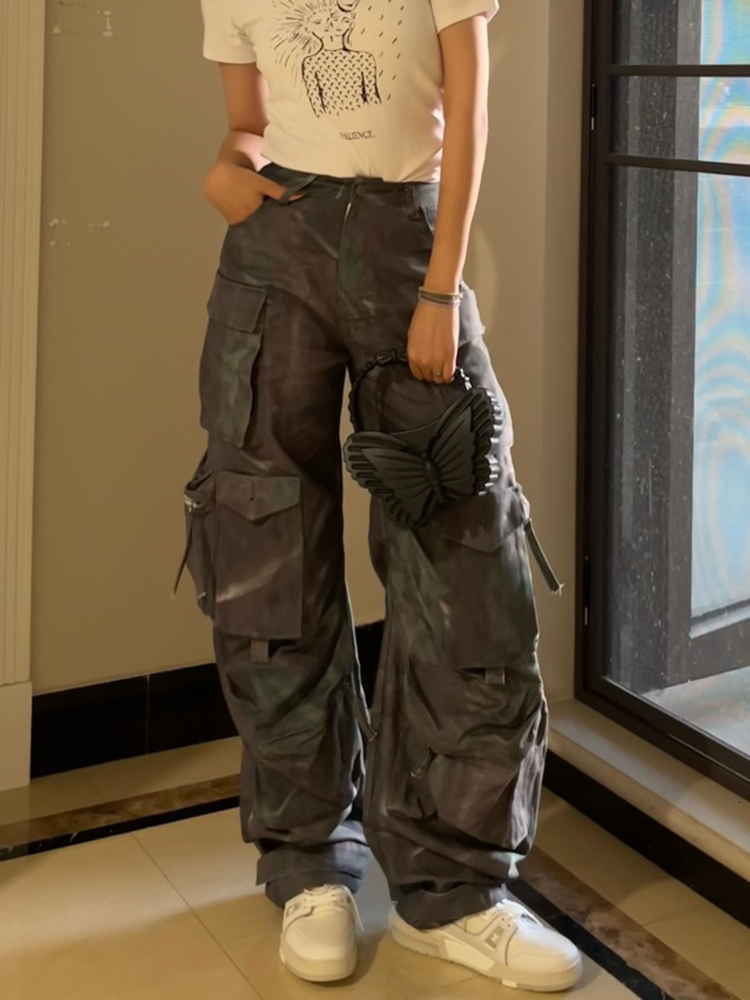 Women's Shorts TWOTYLE Streetwear Wide Leg Pants For Women High Waist Patchwork Pockets Camouflage Trousers Female Clothing Fashion 230404