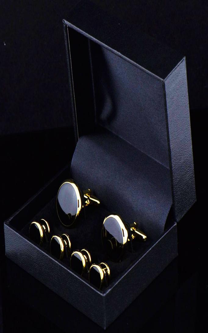 New Cufflinks Collar Studs Cuff links Tuxedo 6PCS Set Lawyer cuffs French Black Scumble Gemelos 497
