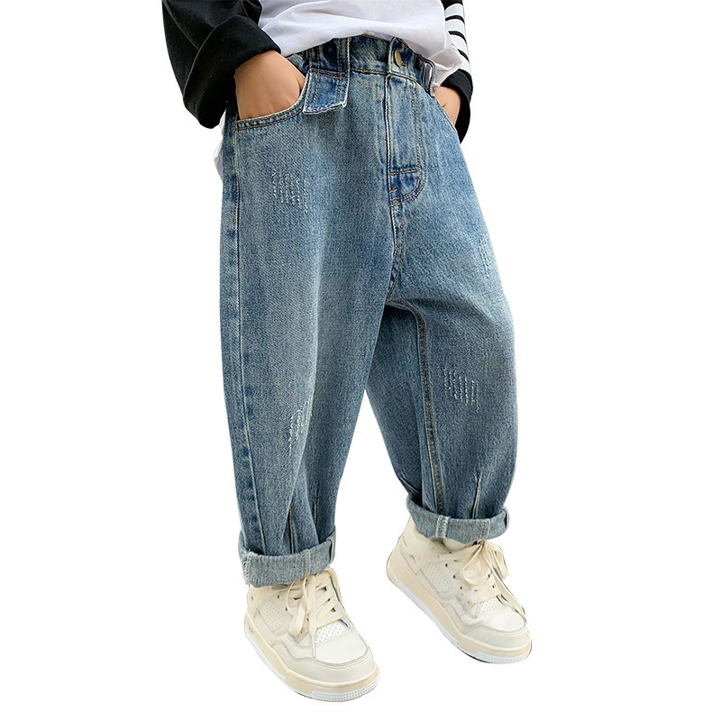 Jeans Boys' Jeans Spring Blue Fashion Full Match Children's Casual Pants Winter Wool Thick Children's Trousers 10 12 13 230406