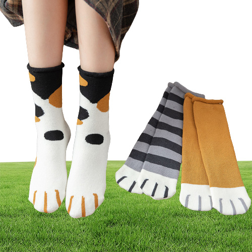 Socks autumn and winter womens curled cotton terry socks pregnant womens old peoples loose mouth cats claws cartoon thickened and