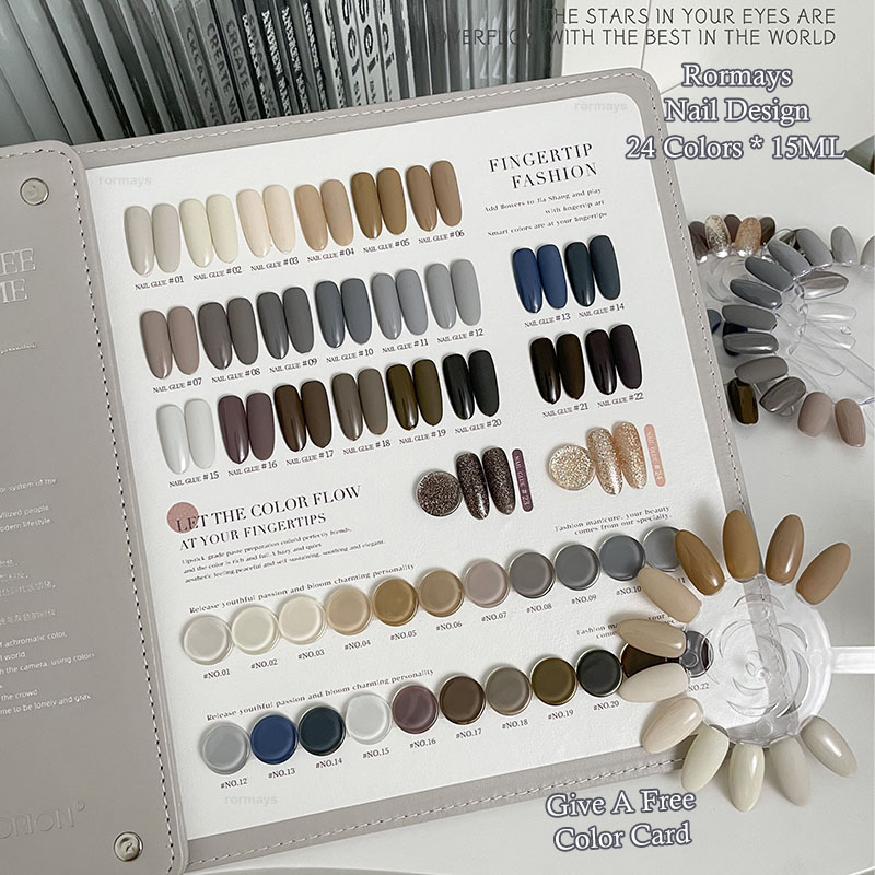 Rormays 24 Color Gel Polishing Nail Polish Set Autumn and Winter New Grey Semi Permanent Varnish Gel UV LED Immersion Primer Finish Nail Salon Factory