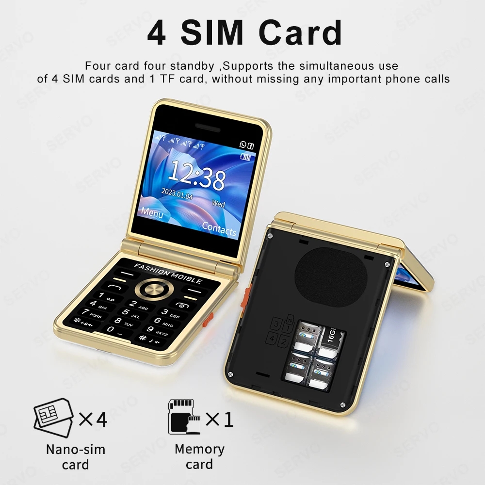 Unlocked P21 Flip Mobile Phone 4 SIM Card 2G GSM HD Camera Magic Voice Blacklist LED Flashlight Speed Dial Super Lightweight Flip Pocket Cell Phone