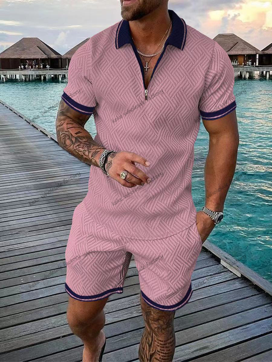 Men's Tracksuits KeKe Summer Oversized Men's Tracksuit Solid Color Short Sleeve Zipper Polo Shirt Shorts Set Male Casual Streetwear 2-piece 