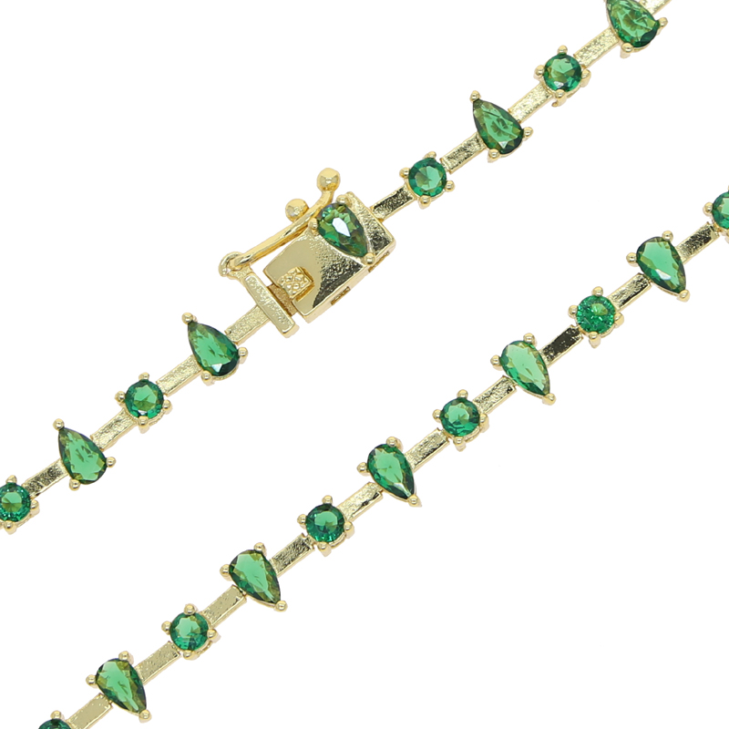 Lovely Multi Green Water Drop Round Zircon Bangle Elegant Bracelet Earrings Hip Hop Gold Plated Paved Cubic Zirconia Women Party Gift Wholesale Jewelr