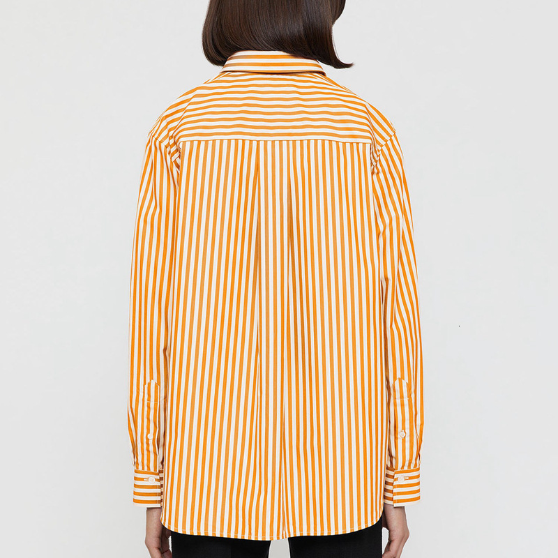 Women's Blouses Shirts TOTE Cotton Lapel Stripe Thank You Winter Commuting Loose Long Sleeve Singlebreasted Women 230404
