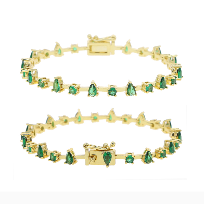 Lovely Multi Green Water Drop Round Zircon Bangle Elegant Bracelet Earrings Hip Hop Gold Plated Paved Cubic Zirconia Women Party Gift Wholesale Jewelr
