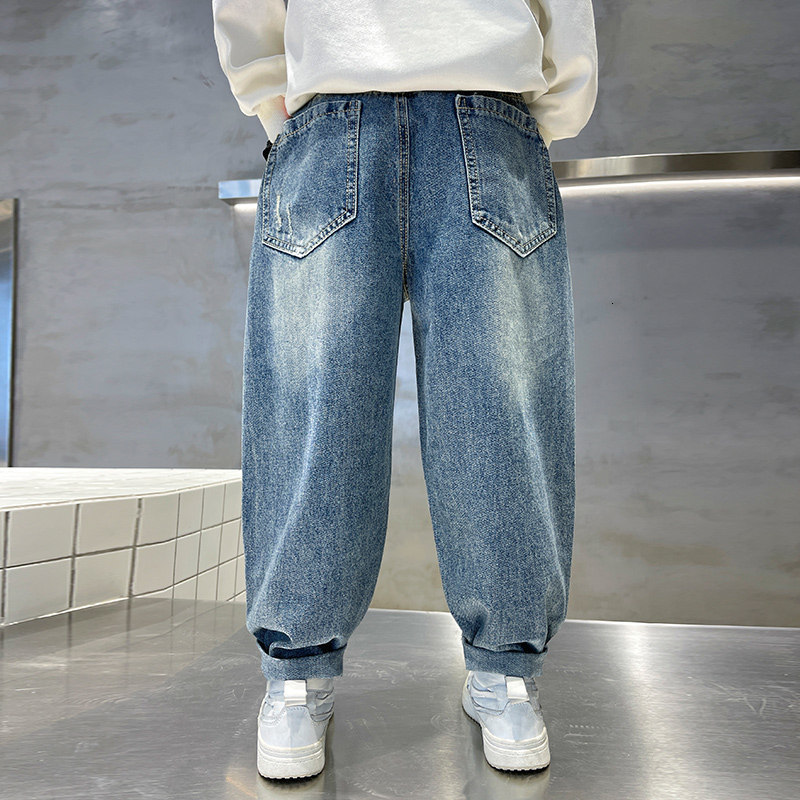 Jeans Boys Jeans Spring Autumn Children's Trousers Loose Fashion Painting Ripped Hole Toddler Korean Kids Casual Denim Pants 4-13Years 230413