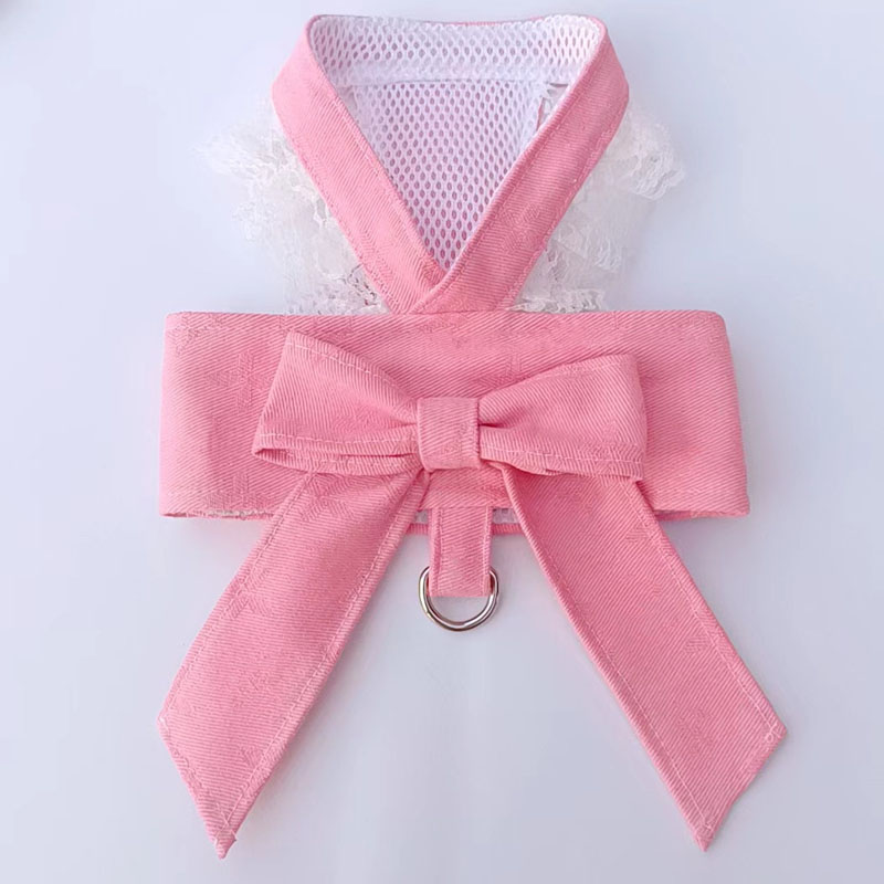 Bow Designer Knot No Pull Pet Classic Letter Pattern With D-Ring Soft Mesh Dog Dress Escape Proof Princess Puppy Harness For Small Dogs Cats