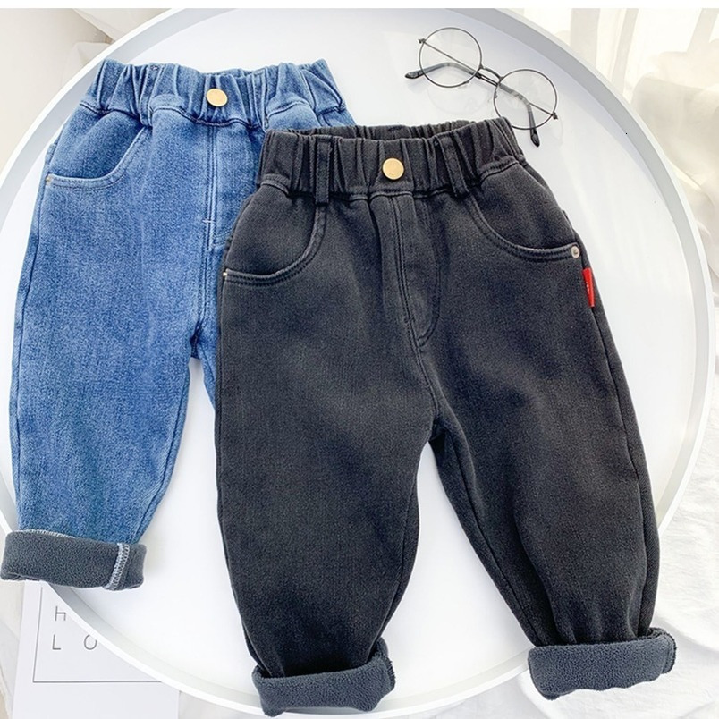 Jeans Oversized children's jeans boys children's clothing blue denim pants casual black thick wool Trousers warm winter pants slacks Versati