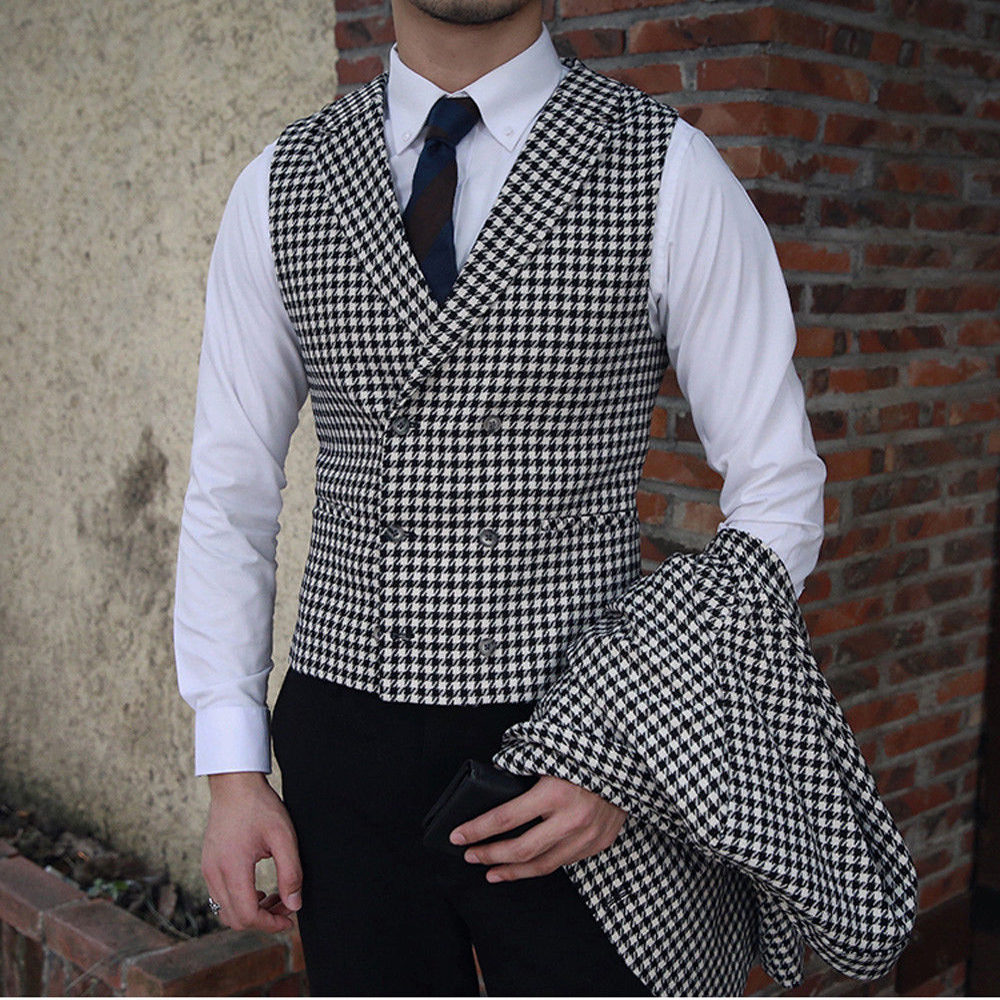 Men's Suits Blazers Men's Houndstooth Blazer and Houndstooth Vest are used for wedding suit official tweed tuxedo custom men's suit jac