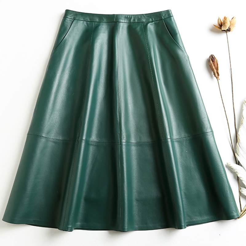 Skirts Vintage Ropa Winter Women's Leather Thin A-line Pleated Leather Women's Wine Red/Black 65cm Long Jupe Drone Leisure Etek Steel 230406
