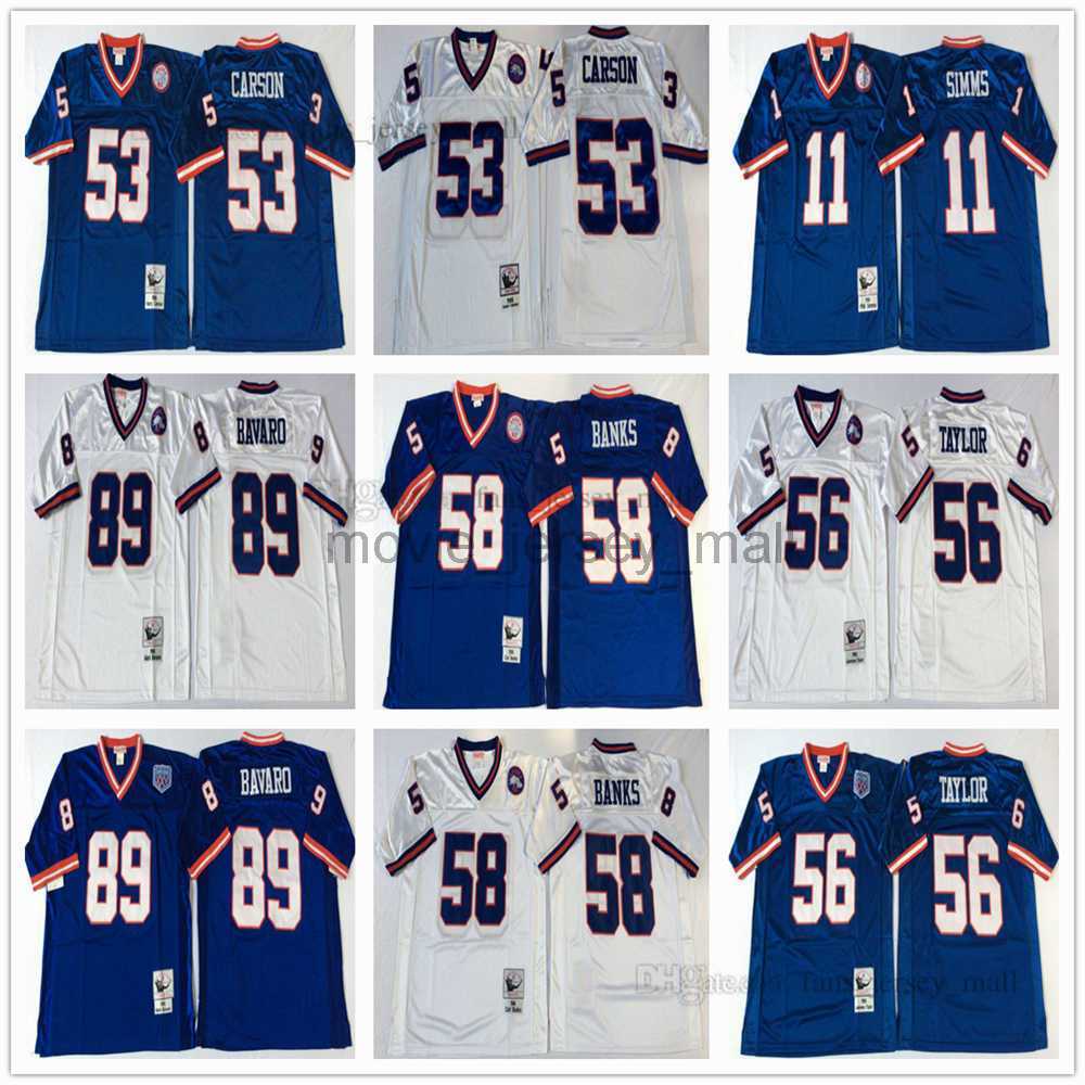 NCAA Football Vintage 56 Lawrence Taylor Jersey 89 Mark Bavaro 11 Phil Simms Jersey 53 Harry Carson 58 Carl Banks Men Blue White, Same as picture
NCAA Football Vintage 56 Lawrence Taylor Jersey 89 Mark Bavaro 11 Phil Simms Jersey 53 Harry Carson 58 Carl Banks Men Blue White, Same as picture