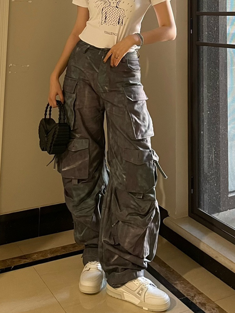 Women's Shorts TWOTYLE Streetwear Wide Leg Pants For Women High Waist Patchwork Pockets Camouflage Trousers Female Clothing Fashion 230404