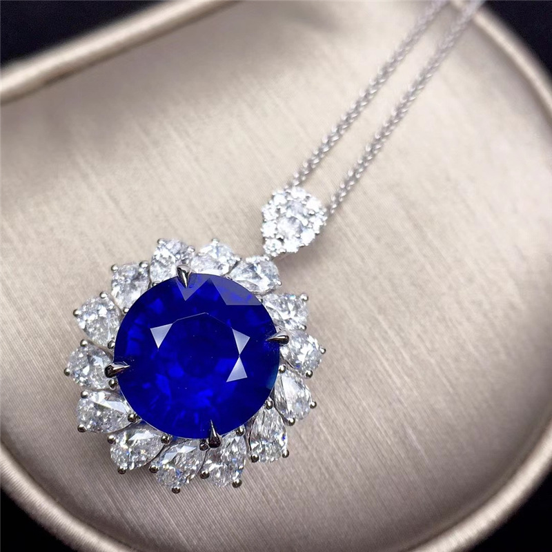 Round Sapphire Chocker Necklace 925 Sterling Silver Diamond Wedding Pendants Necklace For Women Bridal Party Jewelry