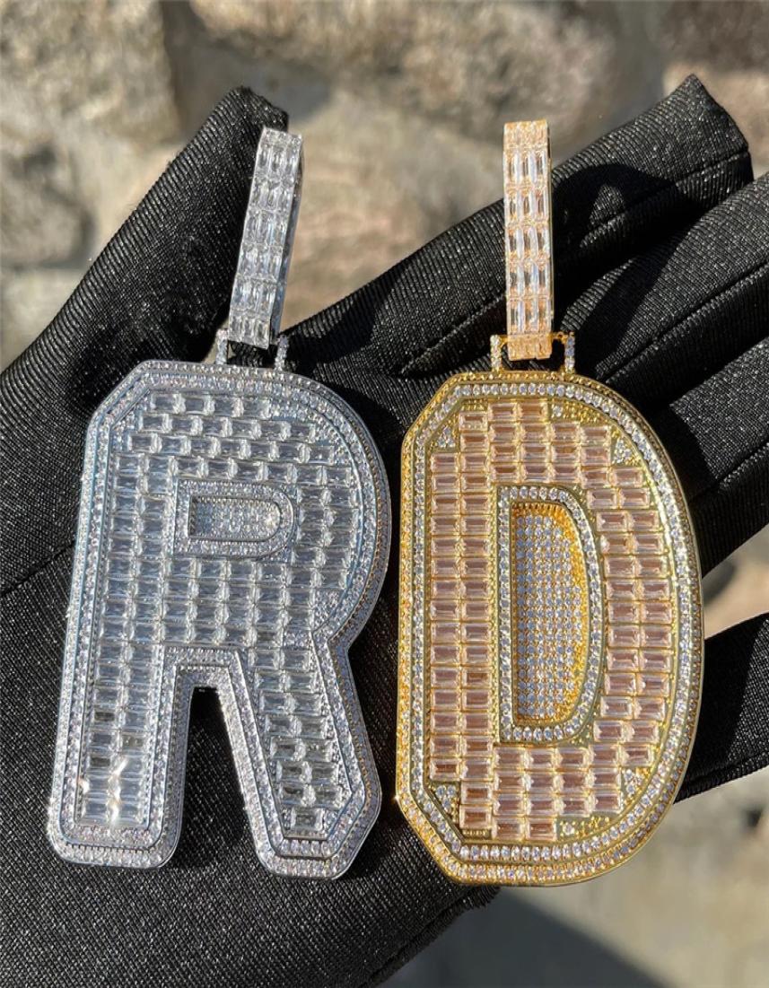 AZ Custom Name Necklace Jewelry Gold Plated CZ Letter Pendant Necklace with 3MM 24INCH Rope Chain for Men Women
