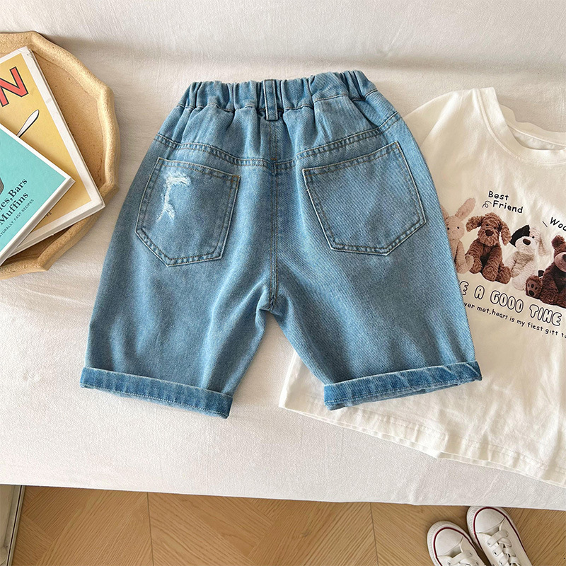 Jeans Summer Boys' Casual Hole Knee Length Jeans Pants 230406