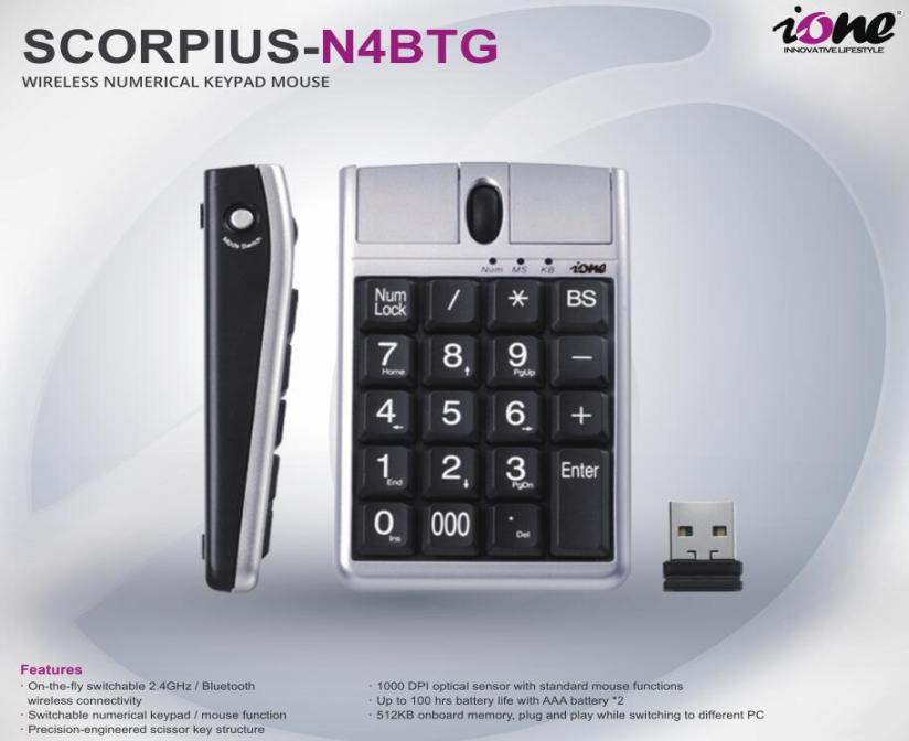 iOne Keyboard Mouse Combos 19 Numerical Keypad with Scroll Wheel for fast data entry USB keyboard mause Wireless 24G and Bluetoot